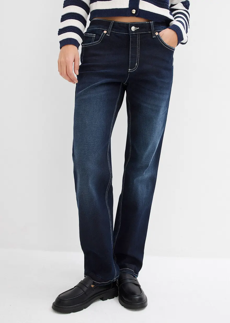 Bonprix Gerade Jeans Mit Mittlerem Bund - Blau Regular - Damen