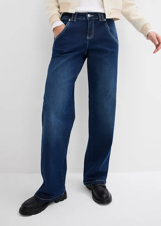 Bonprix Gerade Jeans Mit Mittlerem Bund Und Stretch - Blau Regular