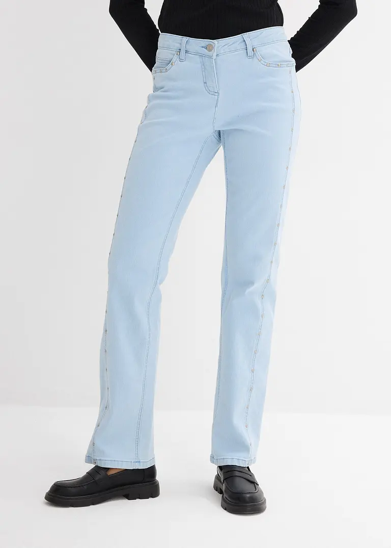 Bonprix Gerade Jeans Mit Stretch Und Nieten - Blau Regular