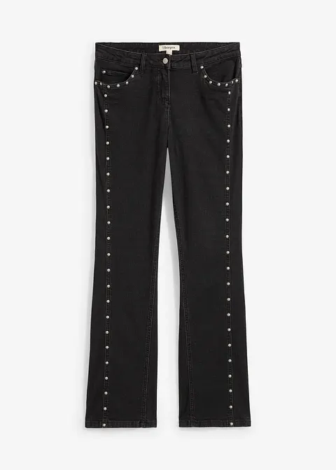 bonprix Gerade Jeans mit Stretch und Nieten - schwarz regular