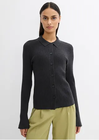 Bonprix Gerippte Feinstrickjacke In Schmaler Passform Mit Einem Spitzen Kragen Farblich Passenden Knöpfen Und Breiten Geschlitzten Manschetten