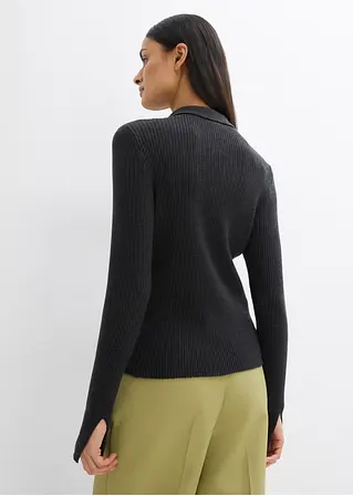 Bonprix Gerippte Feinstrickjacke In Schmaler Passform Mit Einem Spitzen Kragen Farblich Passenden Knöpfen Und Breiten Geschlitzten Manschetten