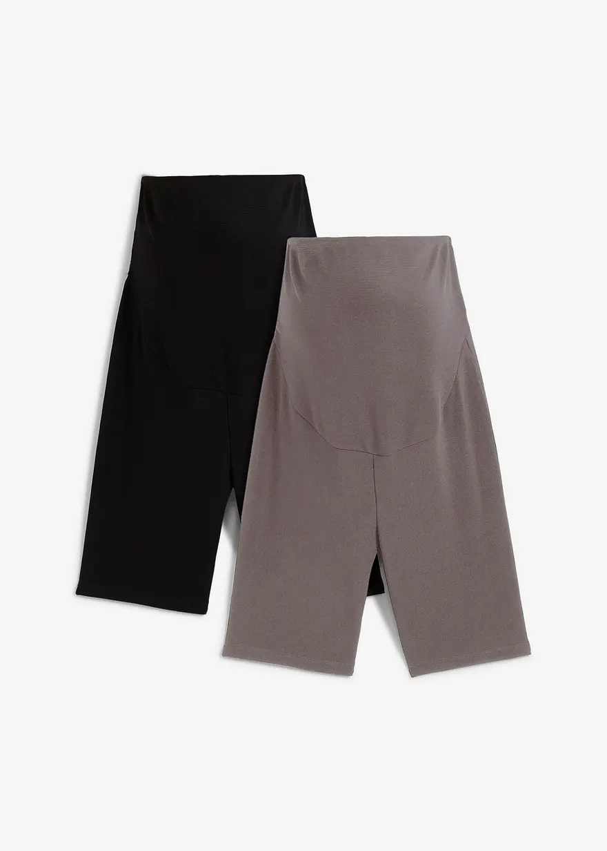 bonprix Gerippte Umstandsradlerhose (2-er Pack) - schwarz / taupe - Damen