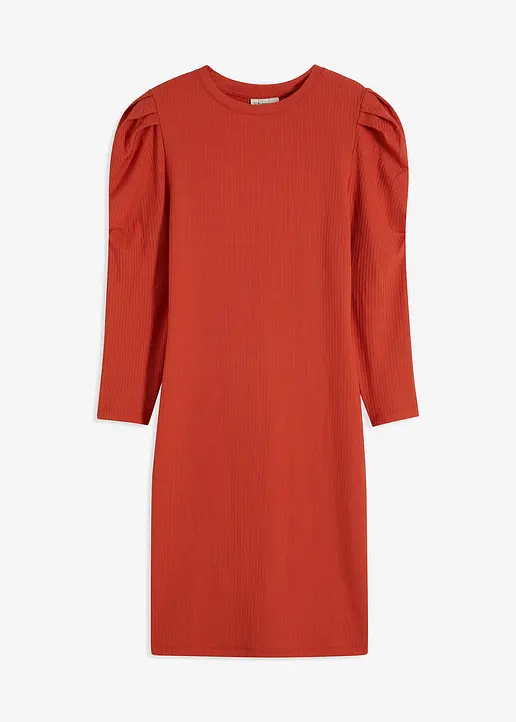 bonprix geripptes Jerseykleid mit voluminösen Ärmeln. - rot