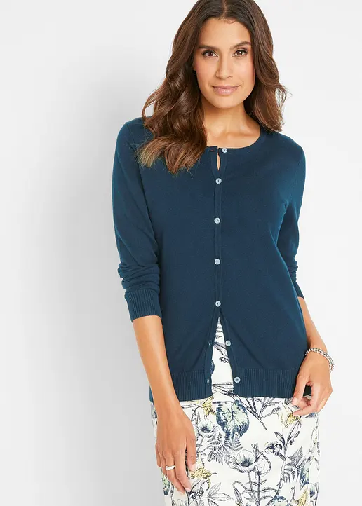 Bonprix Geschmackvolle Strickjacke Mit Rundhalsausschnitt - Blau - Damen