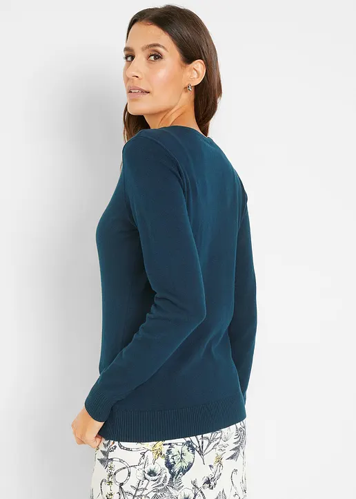Bonprix Geschmackvolle Strickjacke Mit Rundhalsausschnitt - Blau - Damen