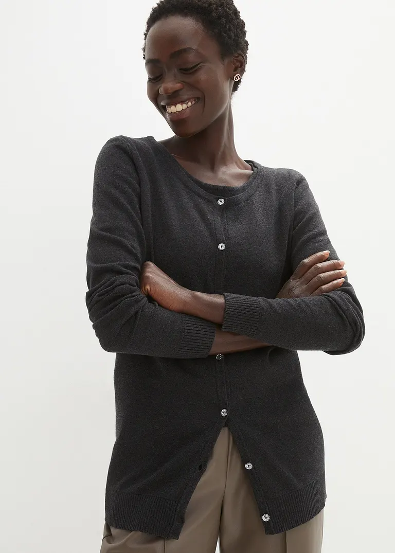 Bonprix Geschmackvolle Strickjacke Mit Rundhalsausschnitt - Grau - Damen