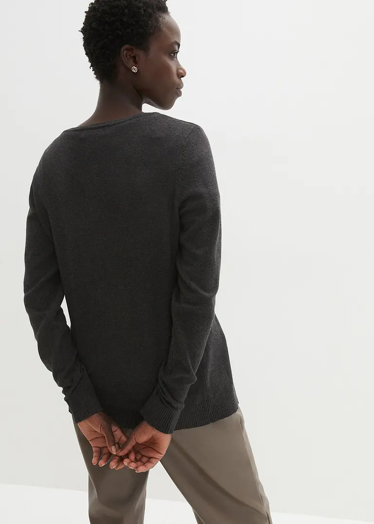 Bonprix Geschmackvolle Strickjacke Mit Rundhalsausschnitt - Grau - Damen