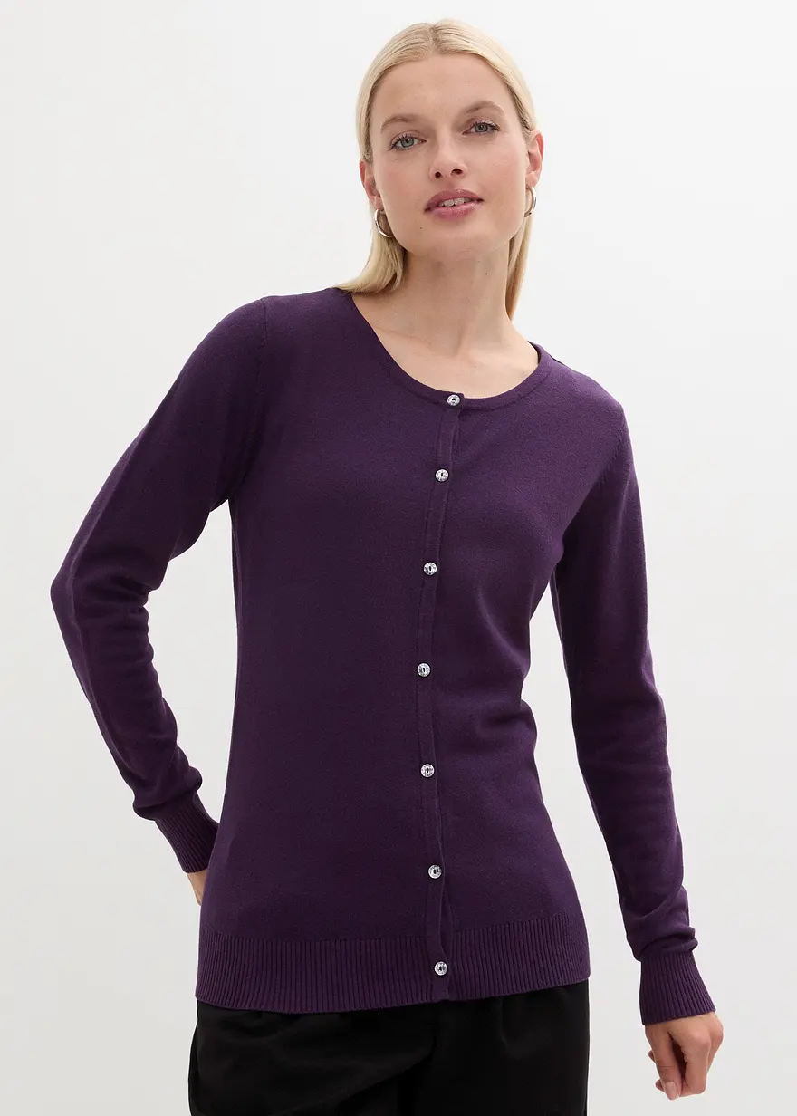 Bonprix Geschmackvolle Strickjacke Mit Rundhalsausschnitt - Lila - Damen