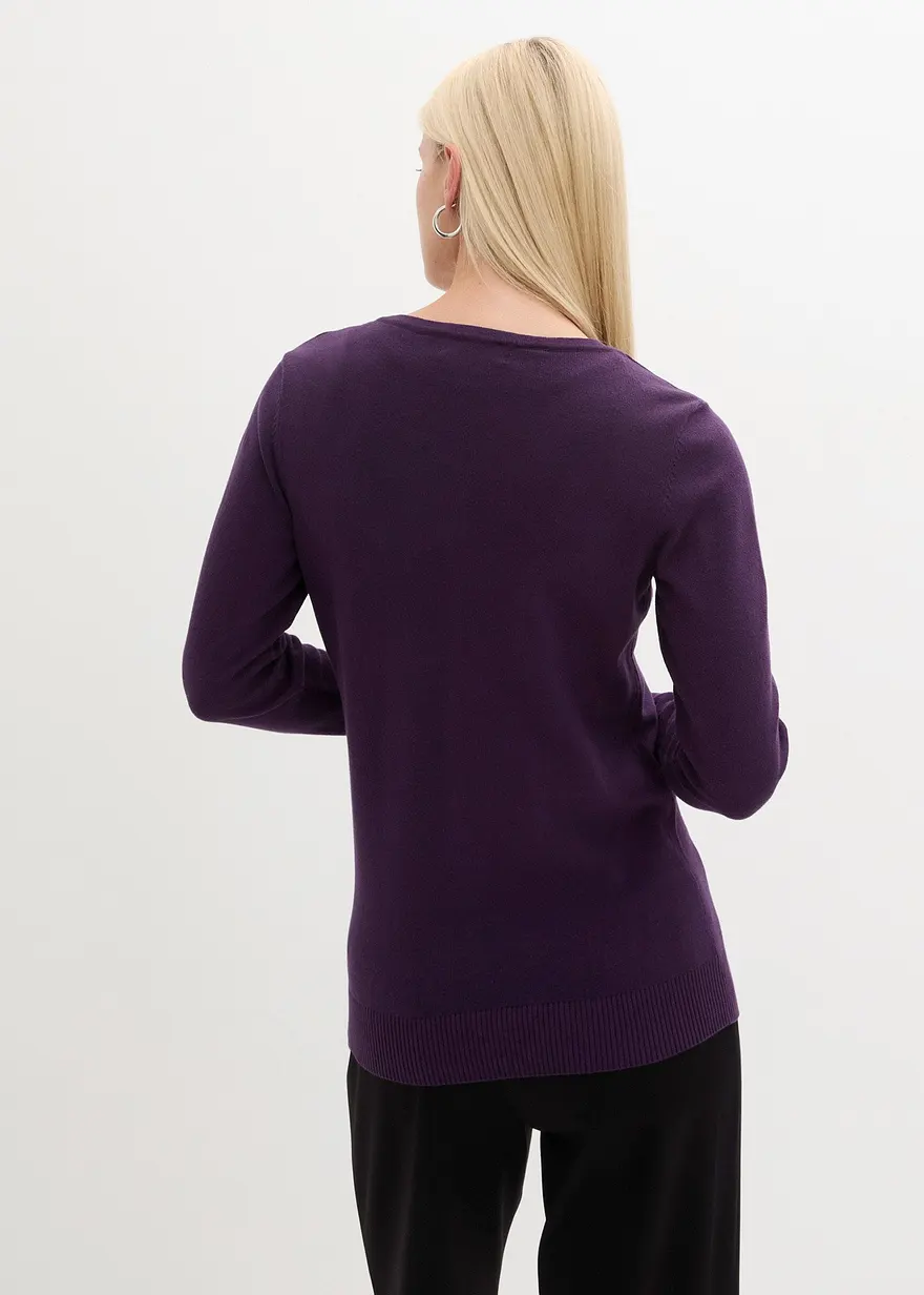 Bonprix Geschmackvolle Strickjacke Mit Rundhalsausschnitt - Lila - Damen