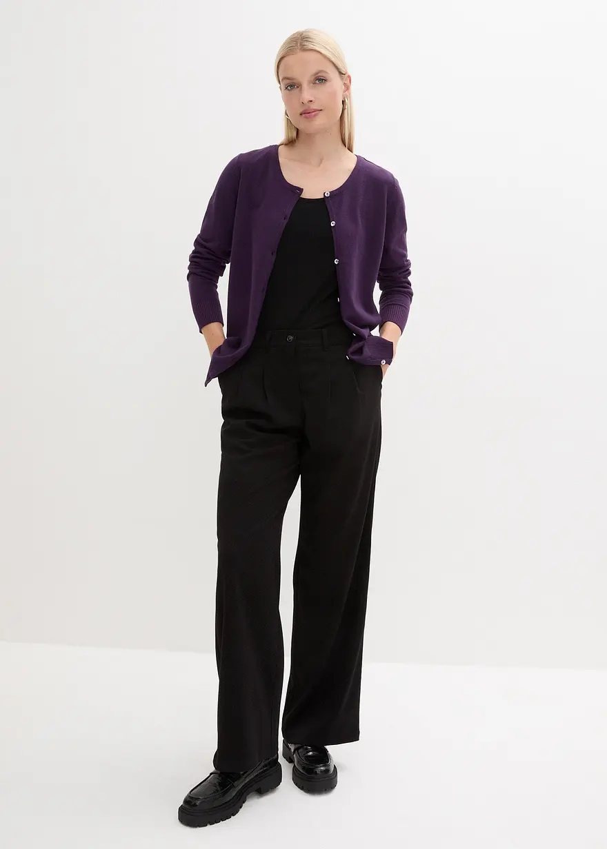Bonprix Geschmackvolle Strickjacke Mit Rundhalsausschnitt - Lila - Damen
