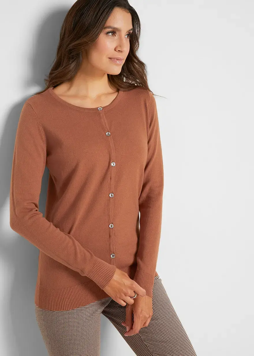 Bonprix Geschmackvolle Strickjacke Mit Rundhalsausschnitt - Braun - Damen