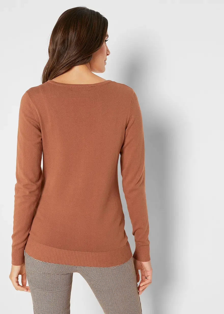 Bonprix Geschmackvolle Strickjacke Mit Rundhalsausschnitt - Braun - Damen