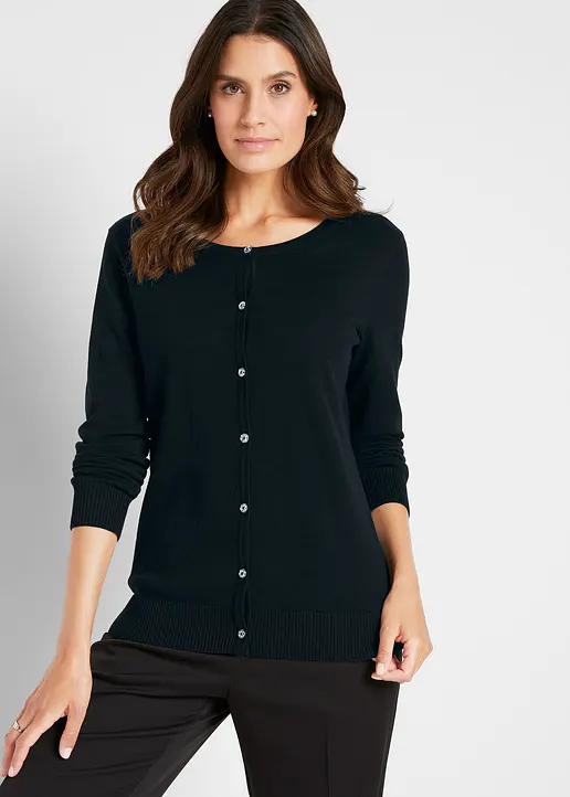 Bonprix Geschmackvolle Strickjacke Mit Rundhalsausschnitt - Schwarz