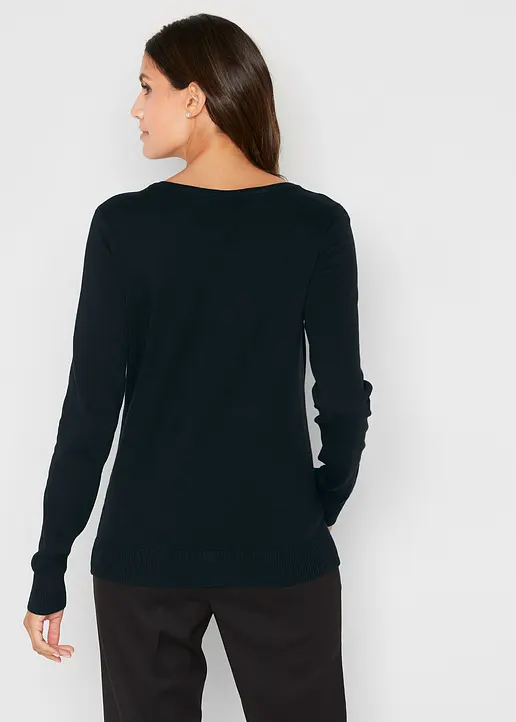 Bonprix Geschmackvolle Strickjacke Mit Rundhalsausschnitt - Schwarz