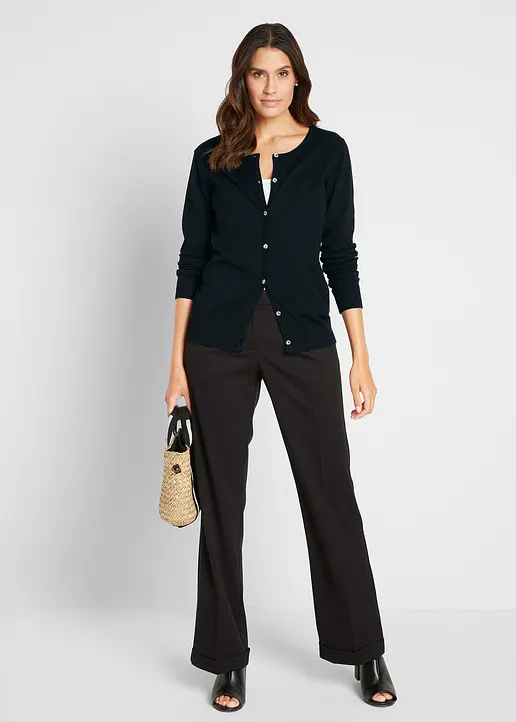 Bonprix Geschmackvolle Strickjacke Mit Rundhalsausschnitt - Schwarz