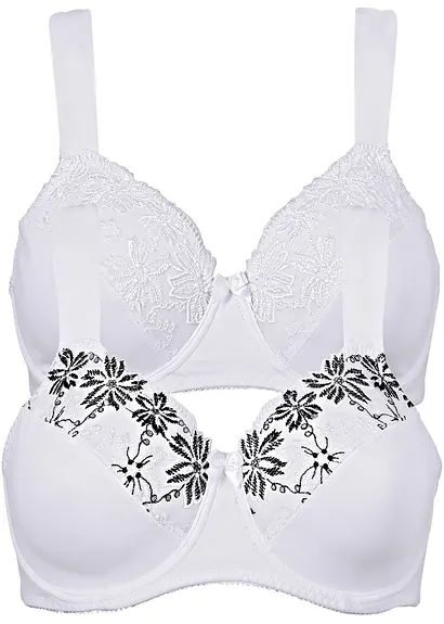 bonprix Geschmackvoller BH im Doppelpack - weiß+weiß/schwarz Cup F