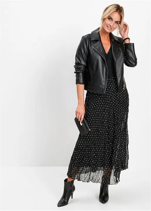 Bonprix Geschmackvoller Chiffon-Rock In Crash-Optik Mit Elastikbund
