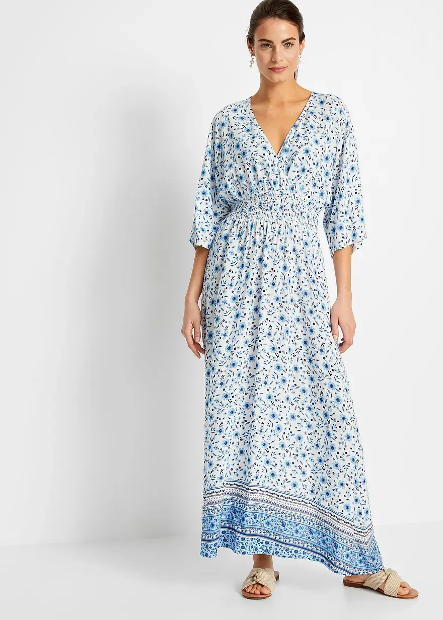 Bonprix Geschmackvolles Maxikleid Mit Wunderschönem Druck - Blau Regular