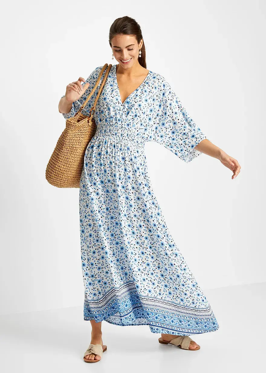 Bonprix Geschmackvolles Maxikleid Mit Wunderschönem Druck - Blau Regular