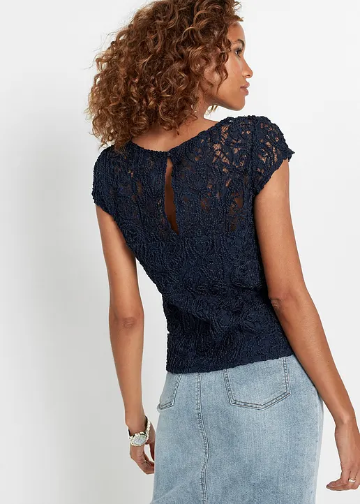 Bonprix Geschmackvolles Spitzenblusenshirt - Blau - Damen