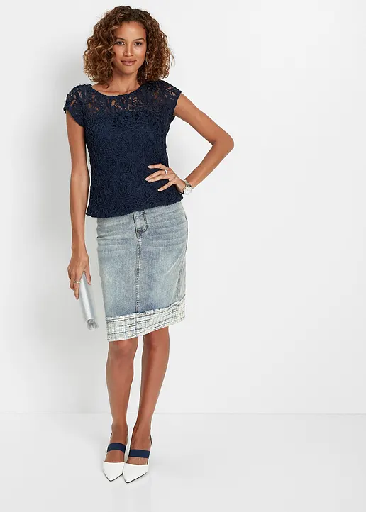 Bonprix Geschmackvolles Spitzenblusenshirt - Blau - Damen