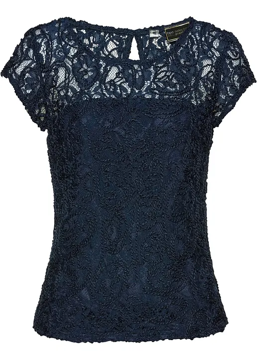 bonprix Geschmackvolles Spitzenblusenshirt - blau - Damen