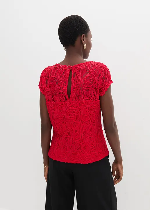 Bonprix Geschmackvolles Spitzenblusenshirt - Rot - Damen