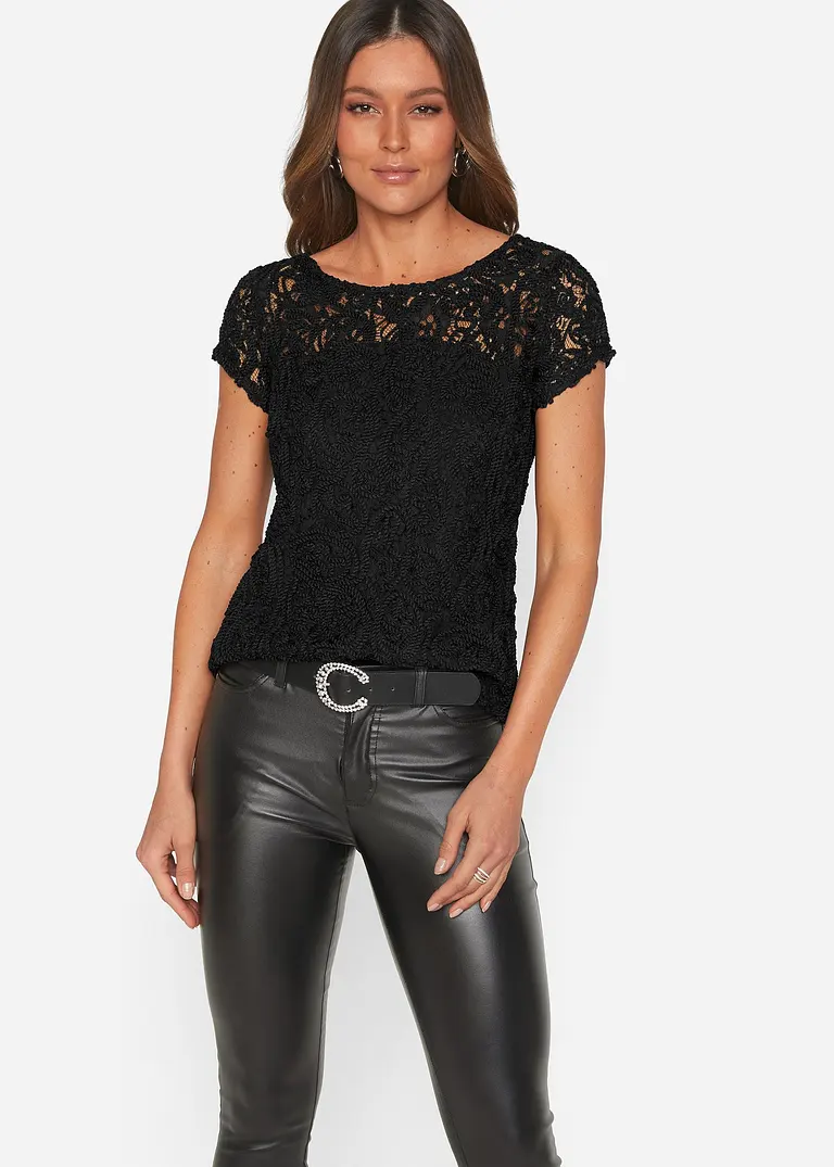 Bonprix Geschmackvolles Spitzenblusenshirt - Schwarz - Damen