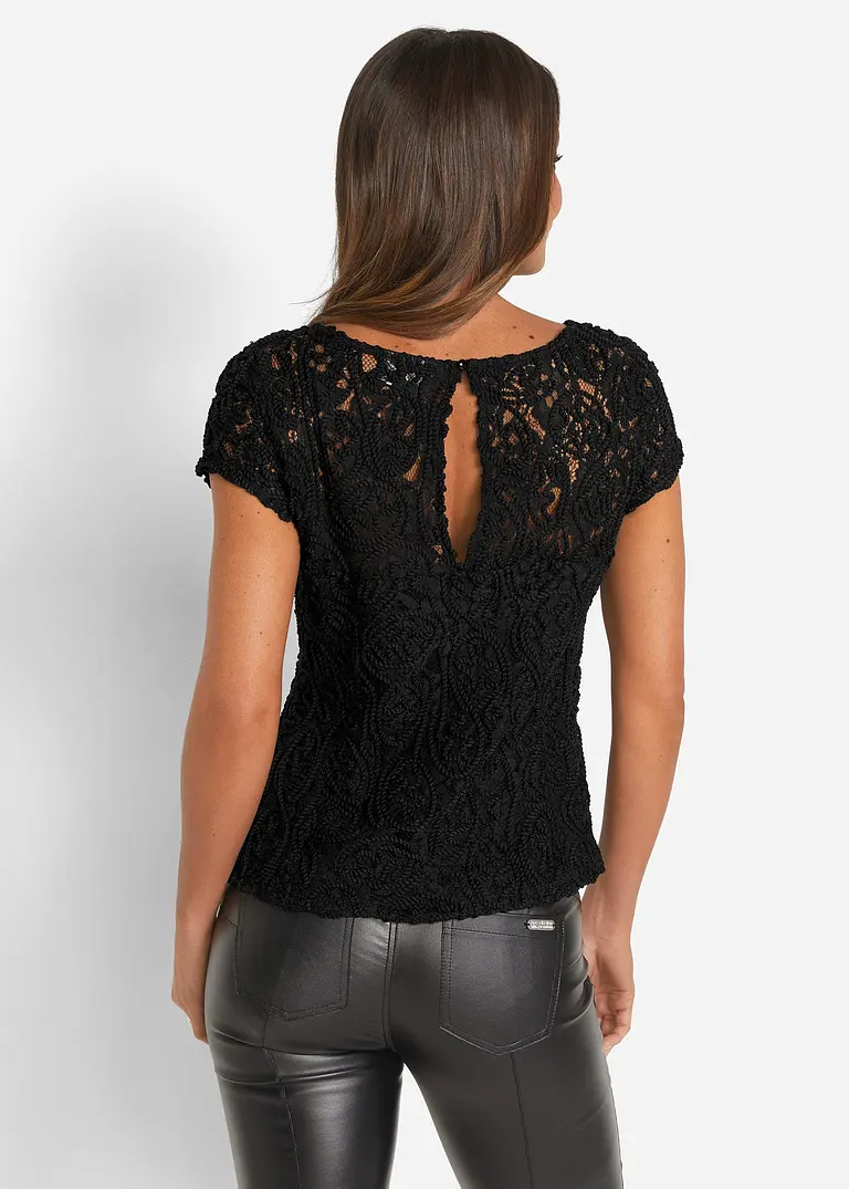 Bonprix Geschmackvolles Spitzenblusenshirt - Schwarz - Damen