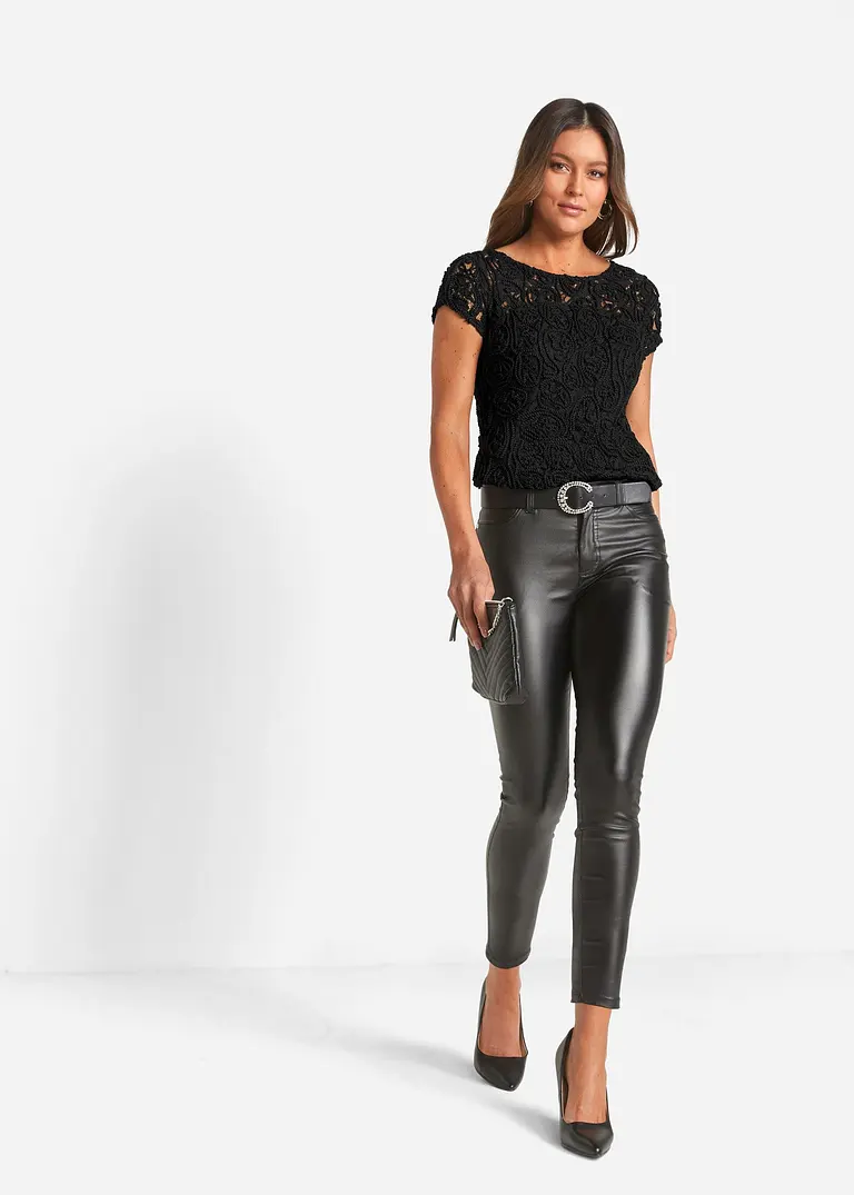 Bonprix Geschmackvolles Spitzenblusenshirt - Schwarz - Damen