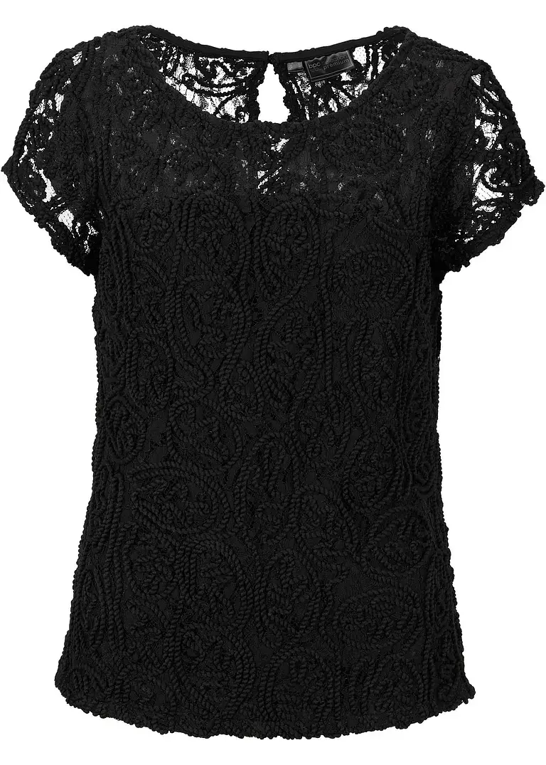 bonprix Geschmackvolles Spitzenblusenshirt - schwarz - Damen