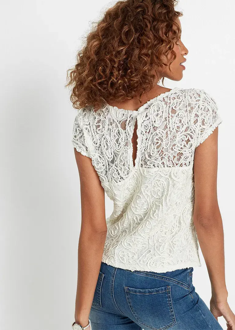 Bonprix Geschmackvolles Spitzenblusenshirt - Weiß - Damen