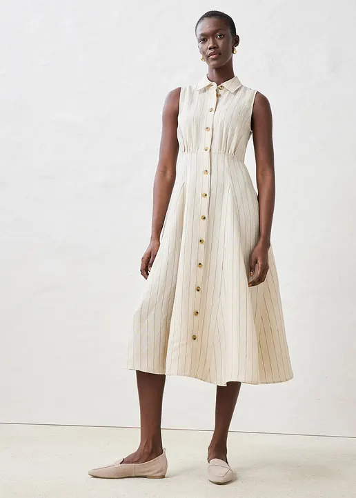 Bonprix Geschmeidiges Hemdblusenkleid Aus Reinem Leinen - Beige
