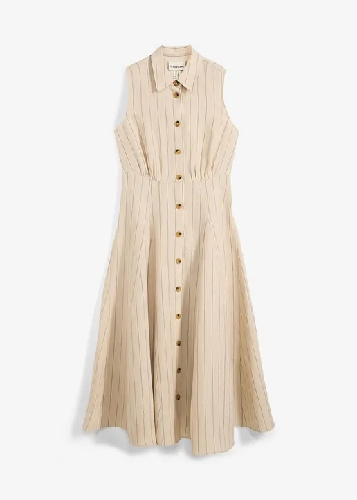 bonprix geschmeidiges Hemdblusenkleid aus reinem Leinen - beige