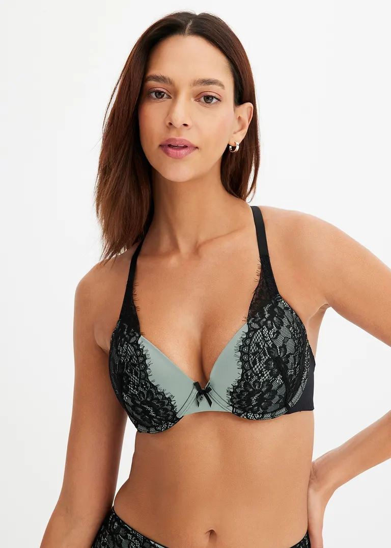 Bonprix Geschmückter BH Mit Spitze - Grau Cup D - Damen