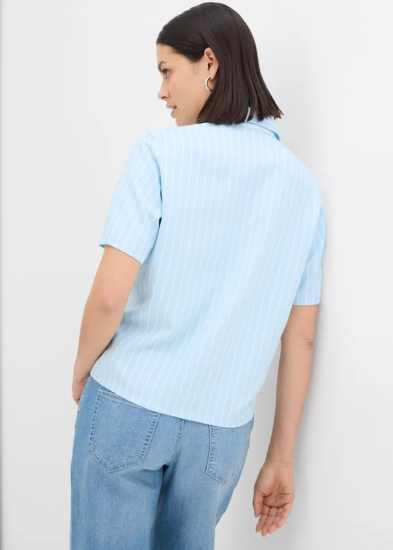 Bonprix Gestreifte Kurzarmbluse Aus Fließender Viskose - Blau