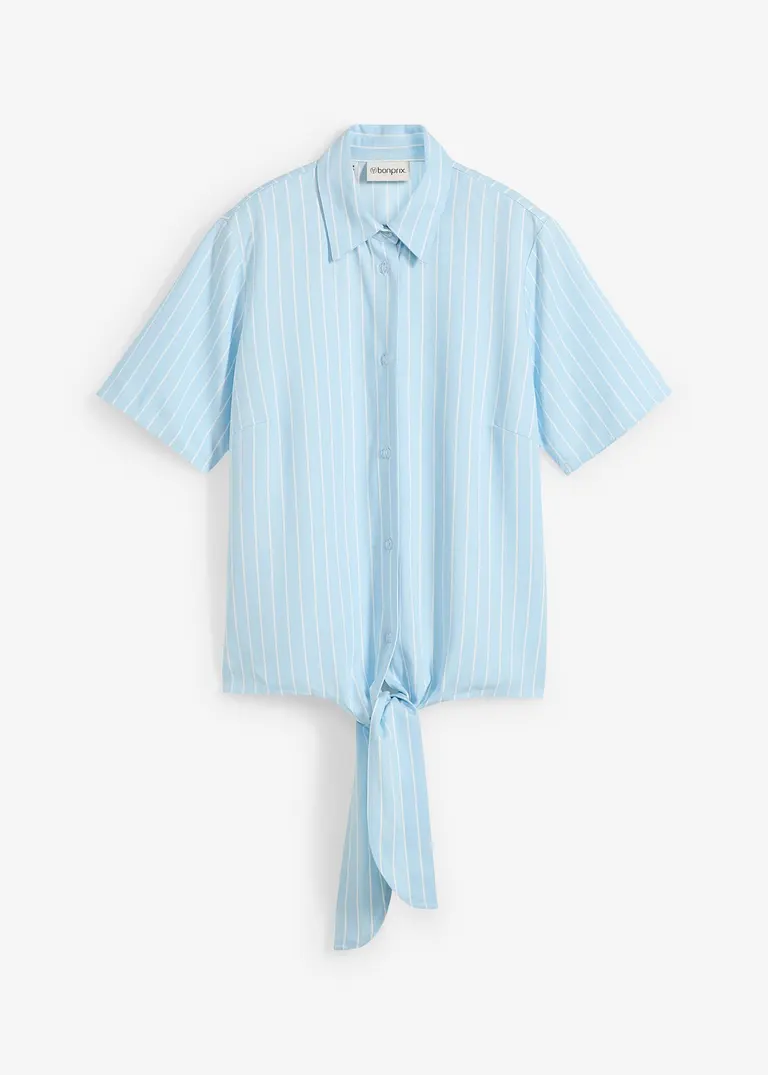 bonprix Gestreifte Kurzarmbluse aus fließender Viskose - blau