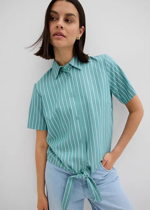 Bonprix Gestreifte Kurzarmbluse Aus Fließender Viskose - Grün