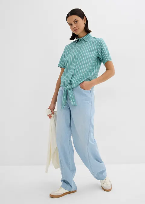 Bonprix Gestreifte Kurzarmbluse Aus Fließender Viskose - Grün