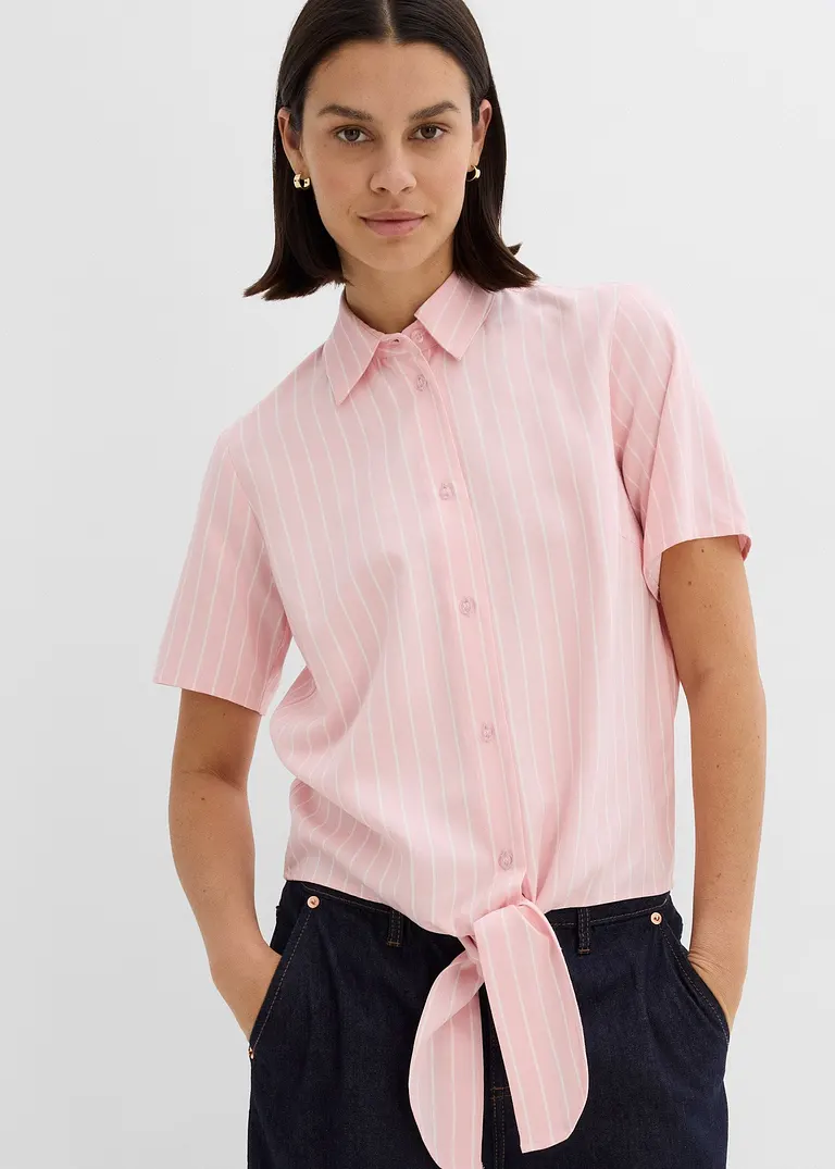 Bonprix Gestreifte Kurzarmbluse Aus Fließender Viskose - Rosa