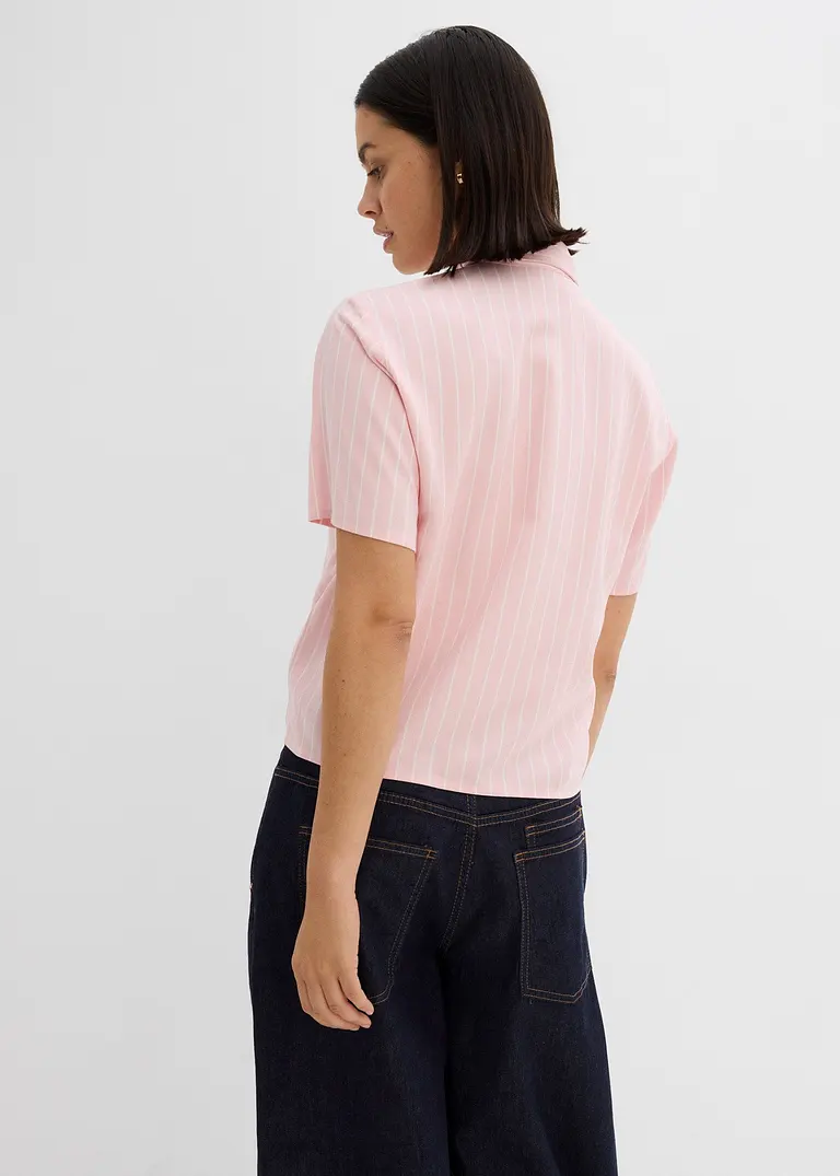 Bonprix Gestreifte Kurzarmbluse Aus Fließender Viskose - Rosa