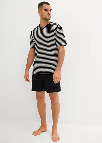 Bonprix Gestreifter Shorty Mit Hosentaschen - Schwarz - Herren