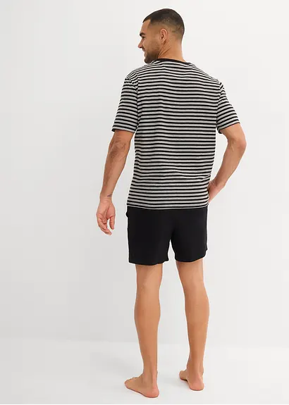 Bonprix Gestreifter Shorty Mit Hosentaschen - Schwarz - Herren