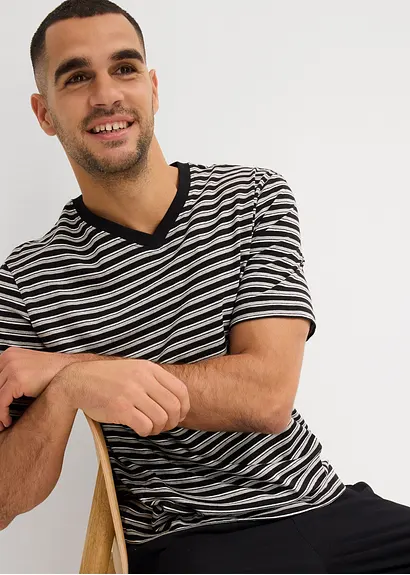 Bonprix Gestreifter Shorty Mit Hosentaschen - Schwarz - Herren