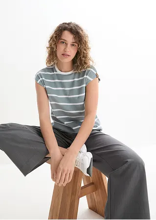 Bonprix Gestreiftes Kurzarmshirt Mit Streifen - Grau - Damen