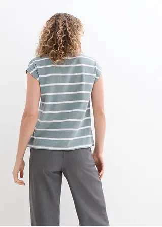 Bonprix Gestreiftes Kurzarmshirt Mit Streifen - Grau - Damen