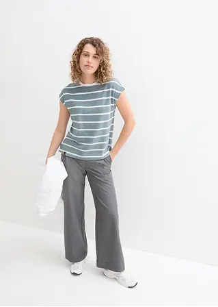 Bonprix Gestreiftes Kurzarmshirt Mit Streifen - Grau - Damen