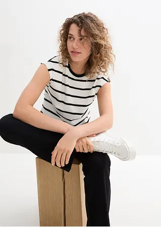 Bonprix Gestreiftes Kurzarmshirt Mit Streifen - Weiß - Damen