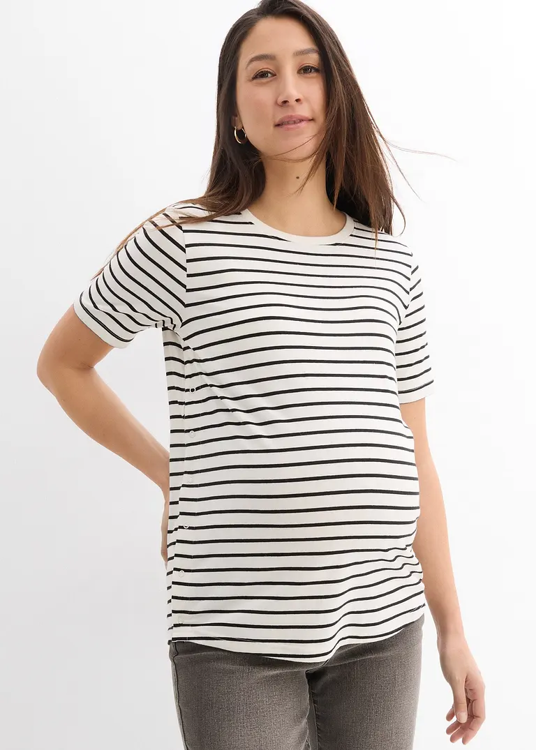 Bonprix Gestreiftes Umstandshirt Mit Versteckter Stillfunktion Aus Bio-Baumwolle